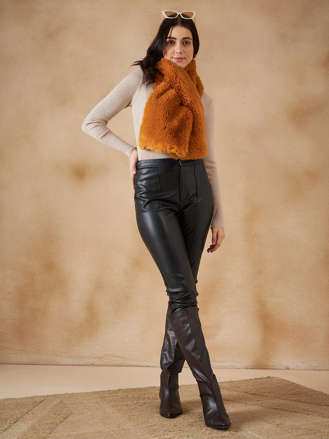 InWeave Women's Carrot Orange Faux Fur Neck Warmer