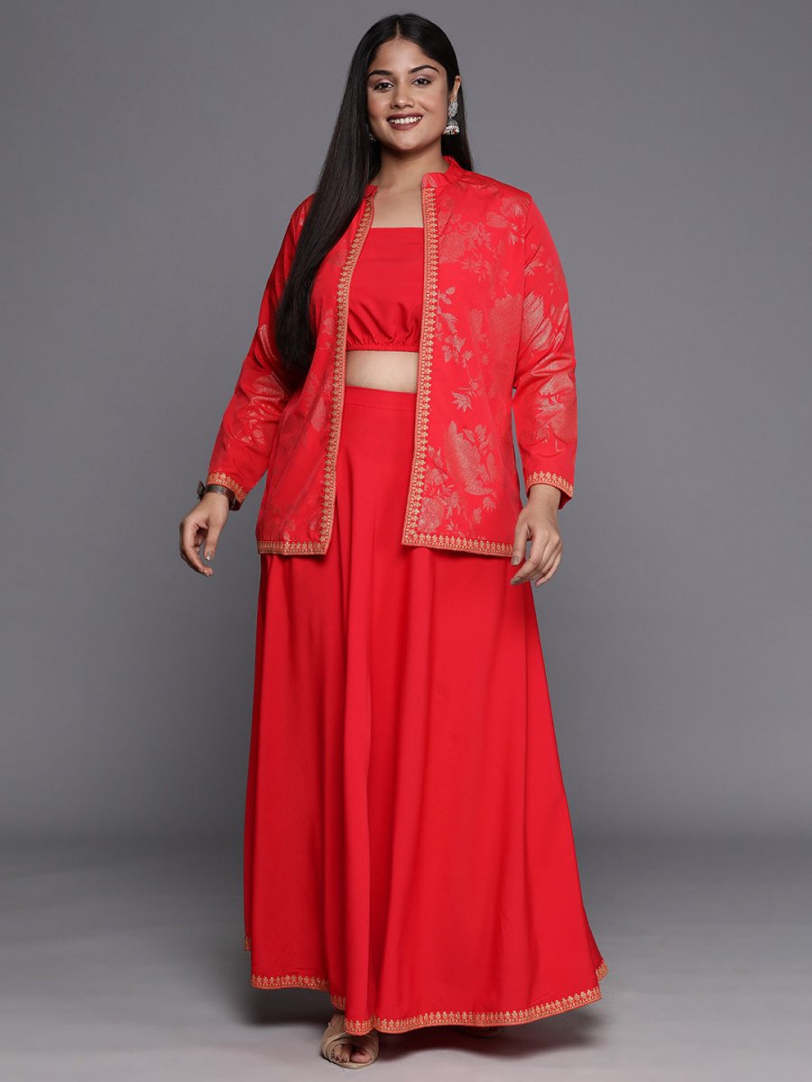 Ahalyaa Plus Size Ethnic Top & Skirt with Shrug