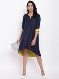 trueBrowns Linen Cotton Blue Collared Dress