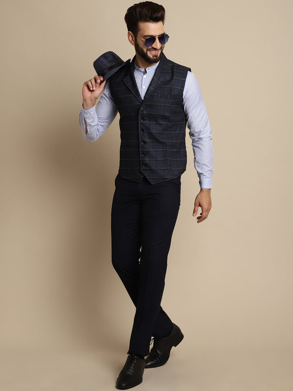Even Apparels Men's Blue Waistcoat with Notched Lapel