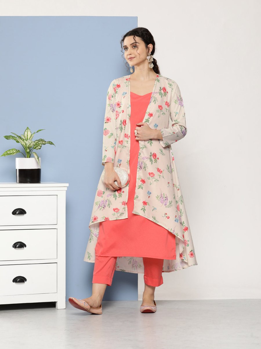 Ahalyaa Women Pink Floral Gotta Patti Kurta with Trousers
