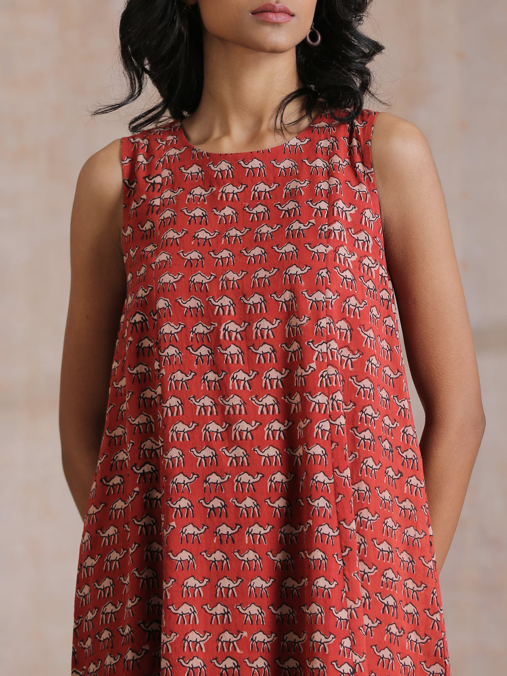 trueBrowns Rust Red Bagru Camel Print Cotton High-Low Co-Ord Set