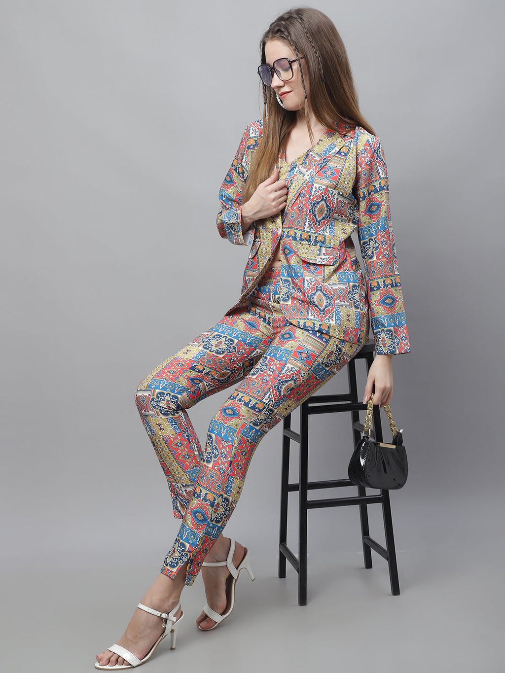 Jainish Women's WoDigital Printed Crop Top and Jacket Set - Multi