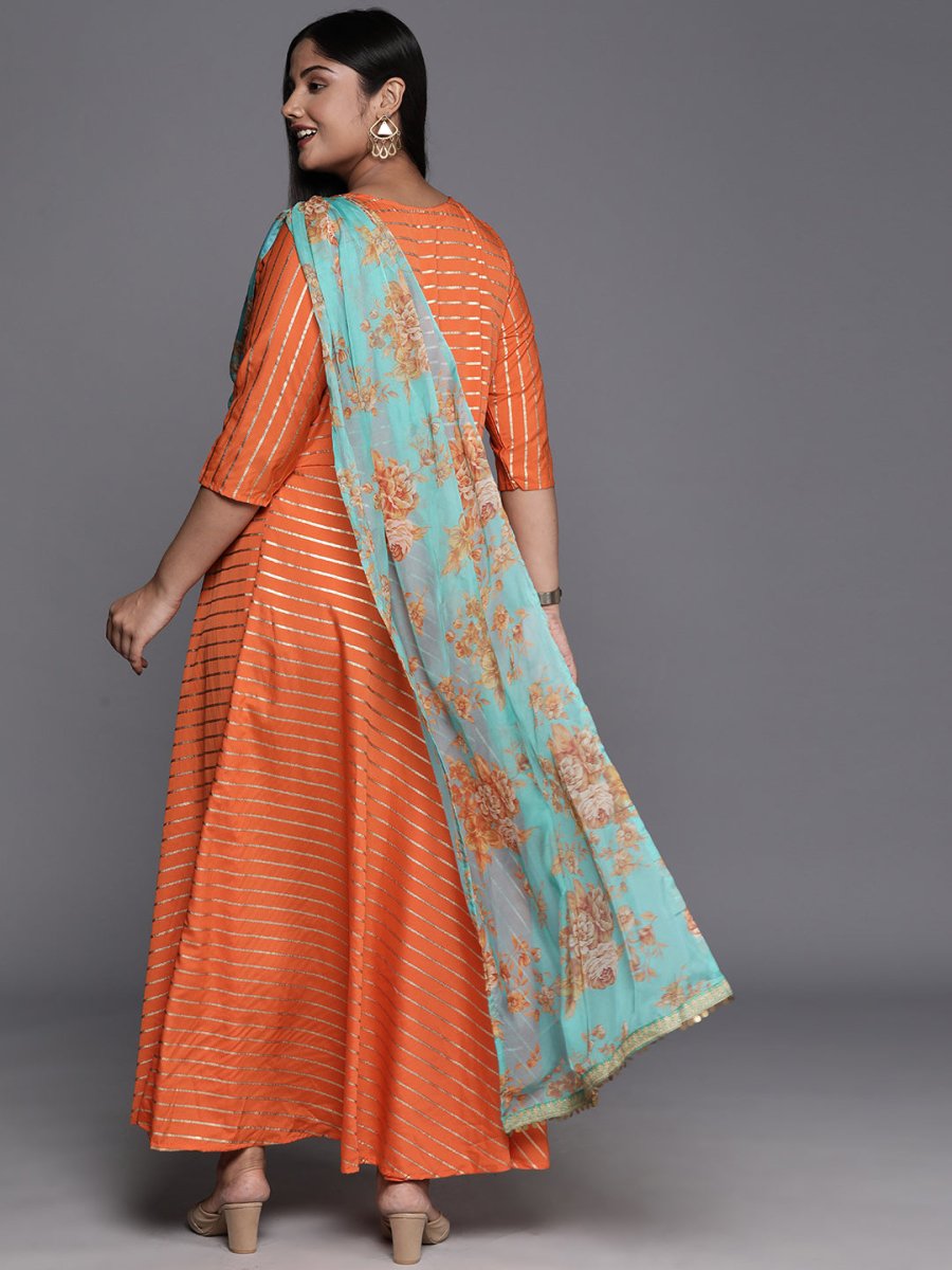 Ahalyaa Plus Size Boat neck Maxi Ethnic Dress