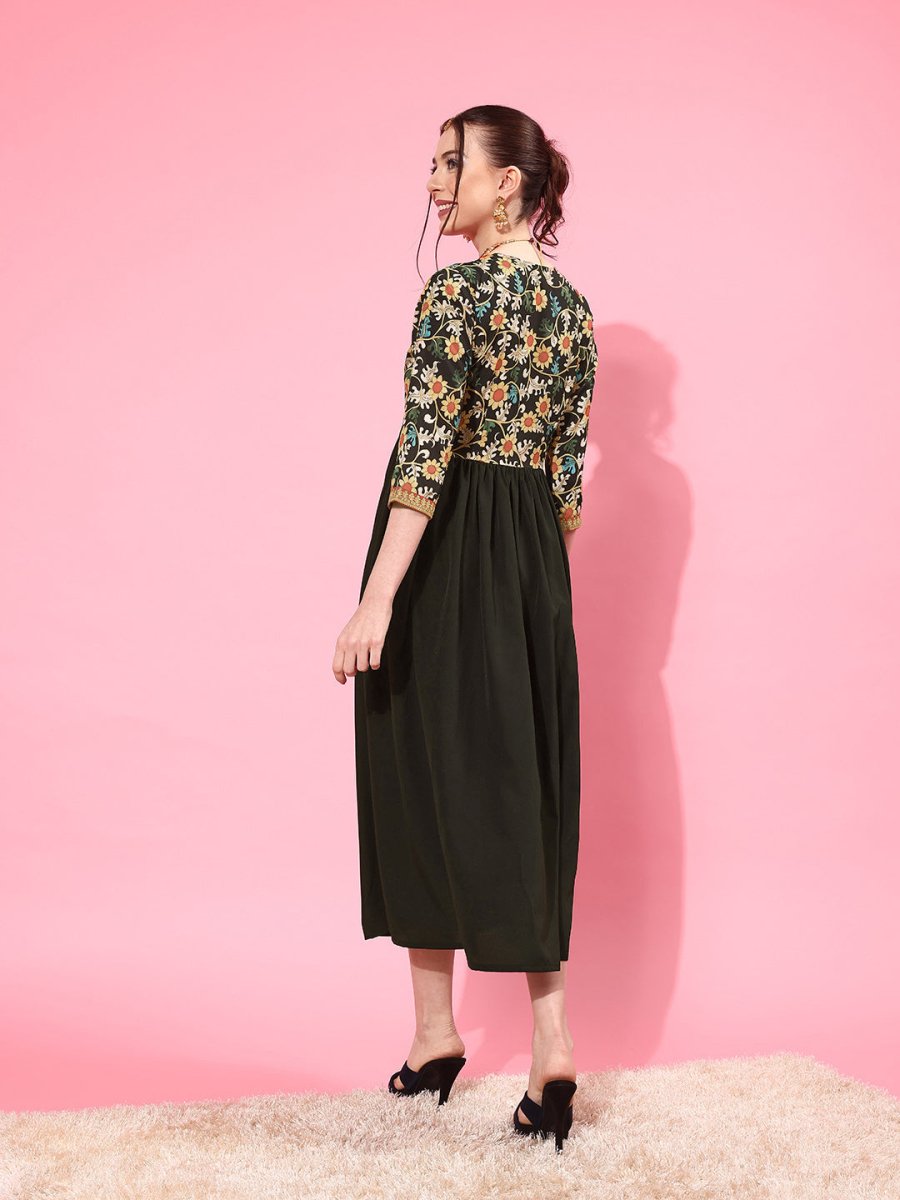 Ahalyaa Floral Printed Empire Midi Dress