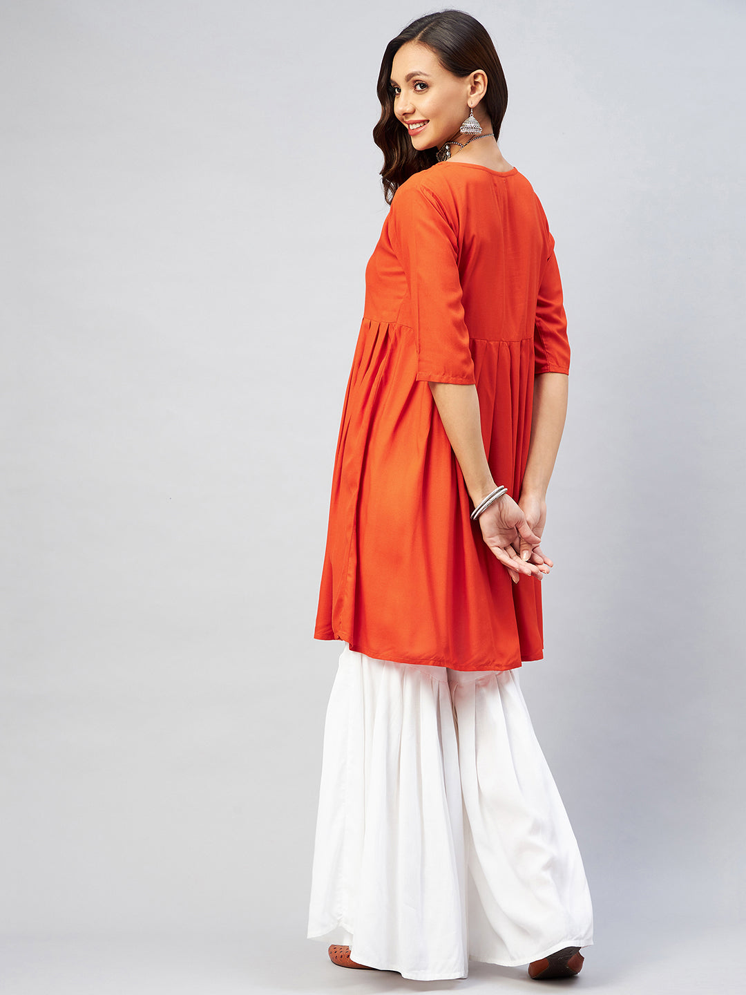 InWeave Women's Orange Short Anarkali Kurta