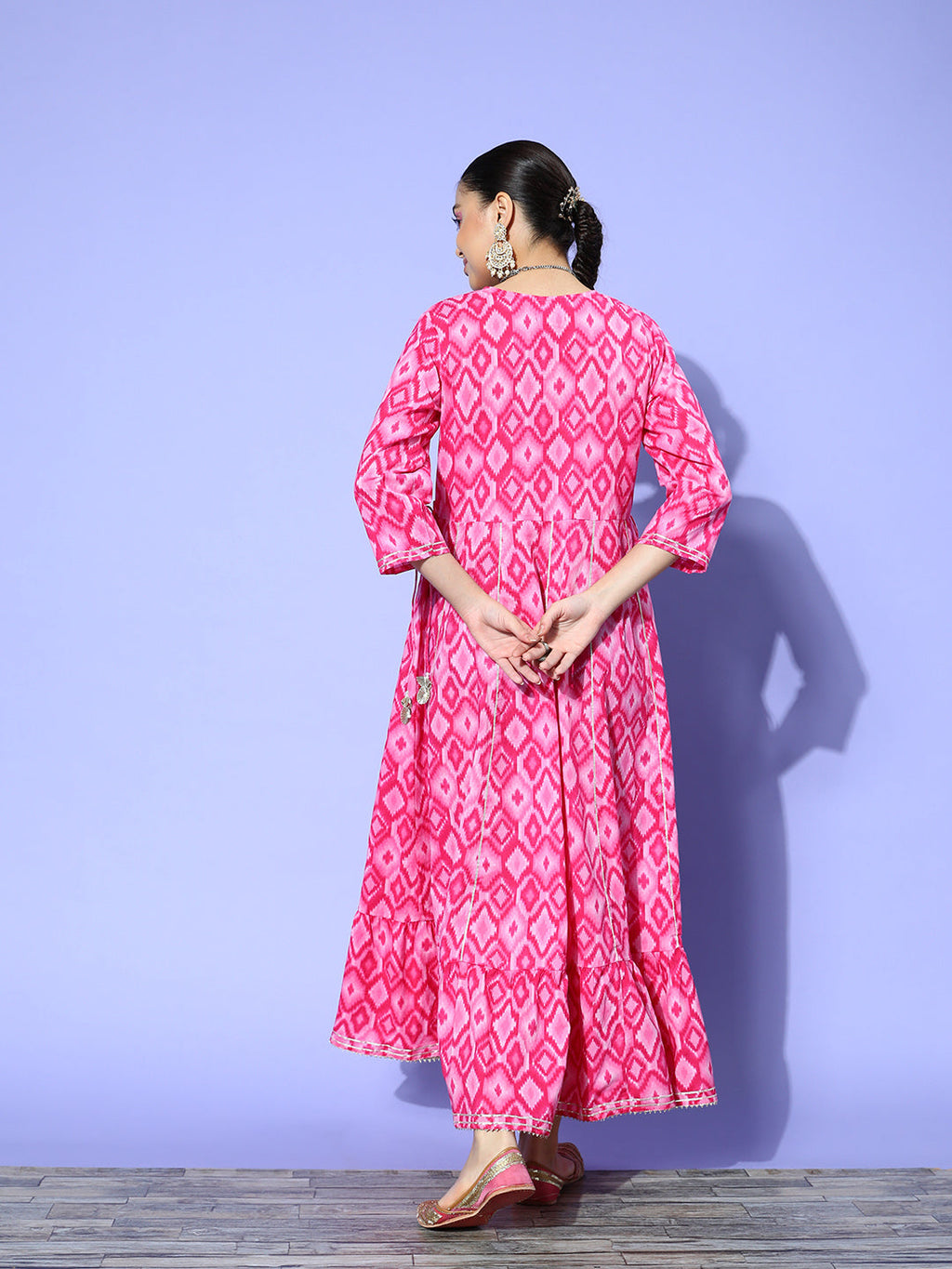 InWeave Women's Abstract Pink Print Long Dress With Work