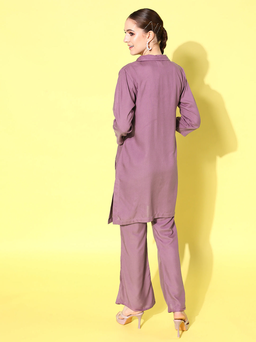 InWeave Women's Mauve Coord Set With Crepe Mauve Crop Top