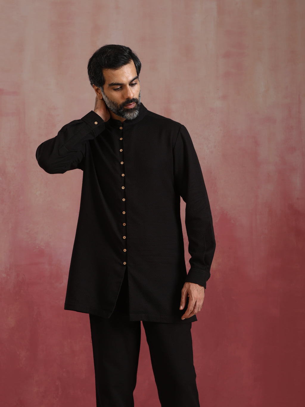 trueBrowns Men's Black Cotton Dobby Kurta Co-ord Set