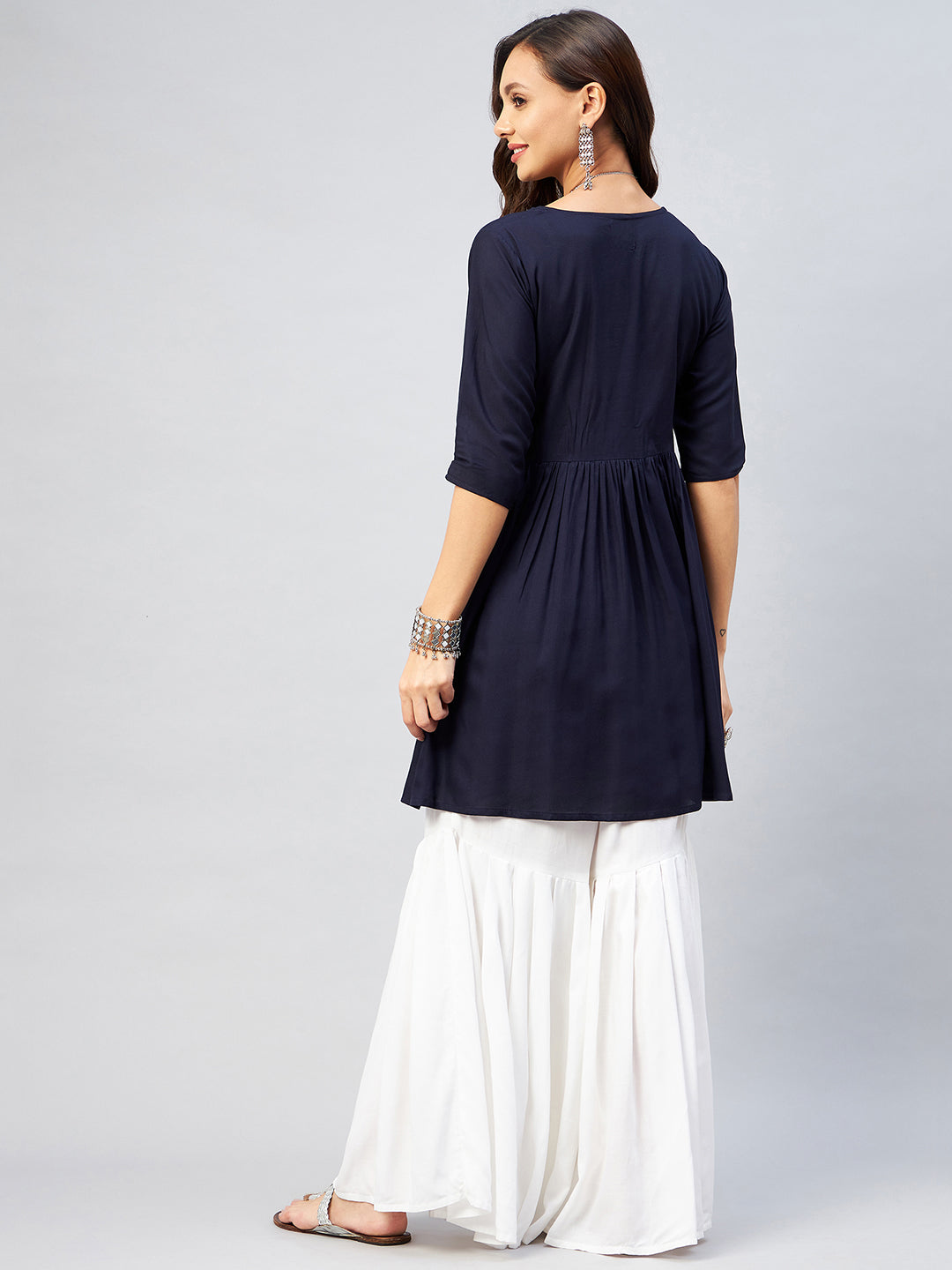 InWeave Women's Navy Blue Short Anarkali Kurta