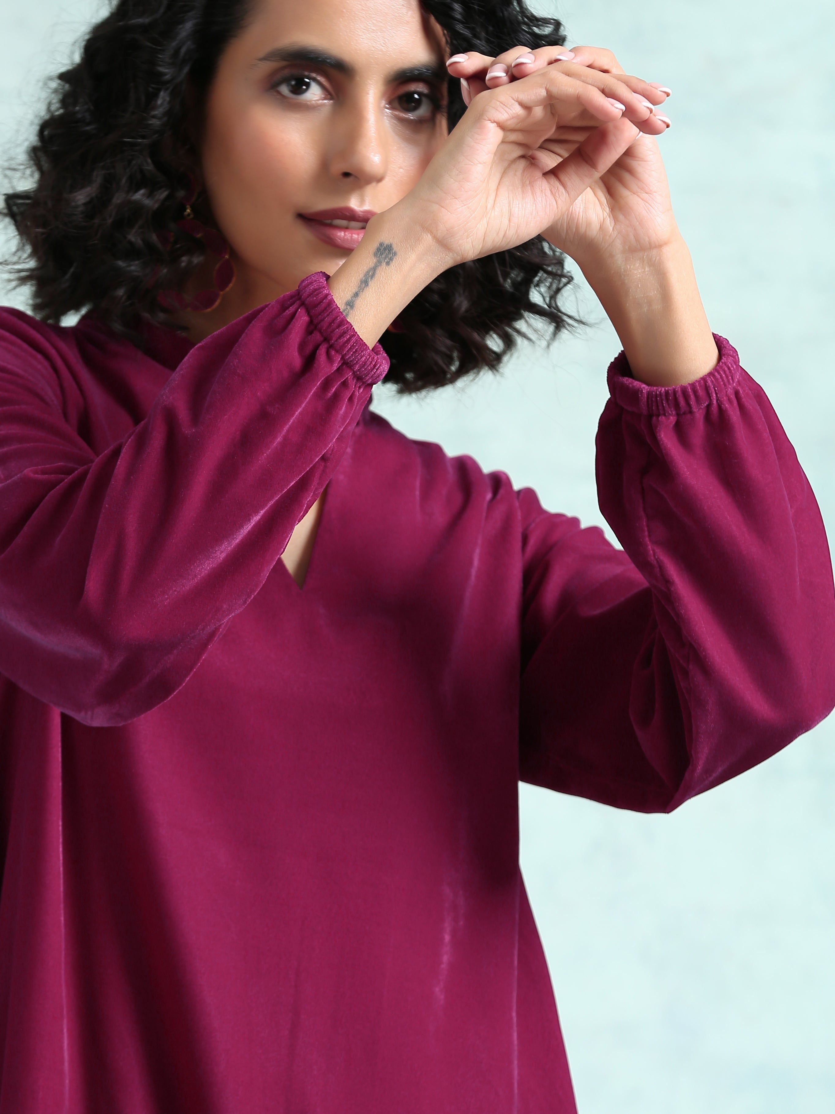 trueBrowns Magenta Velvet Co-Ord Set