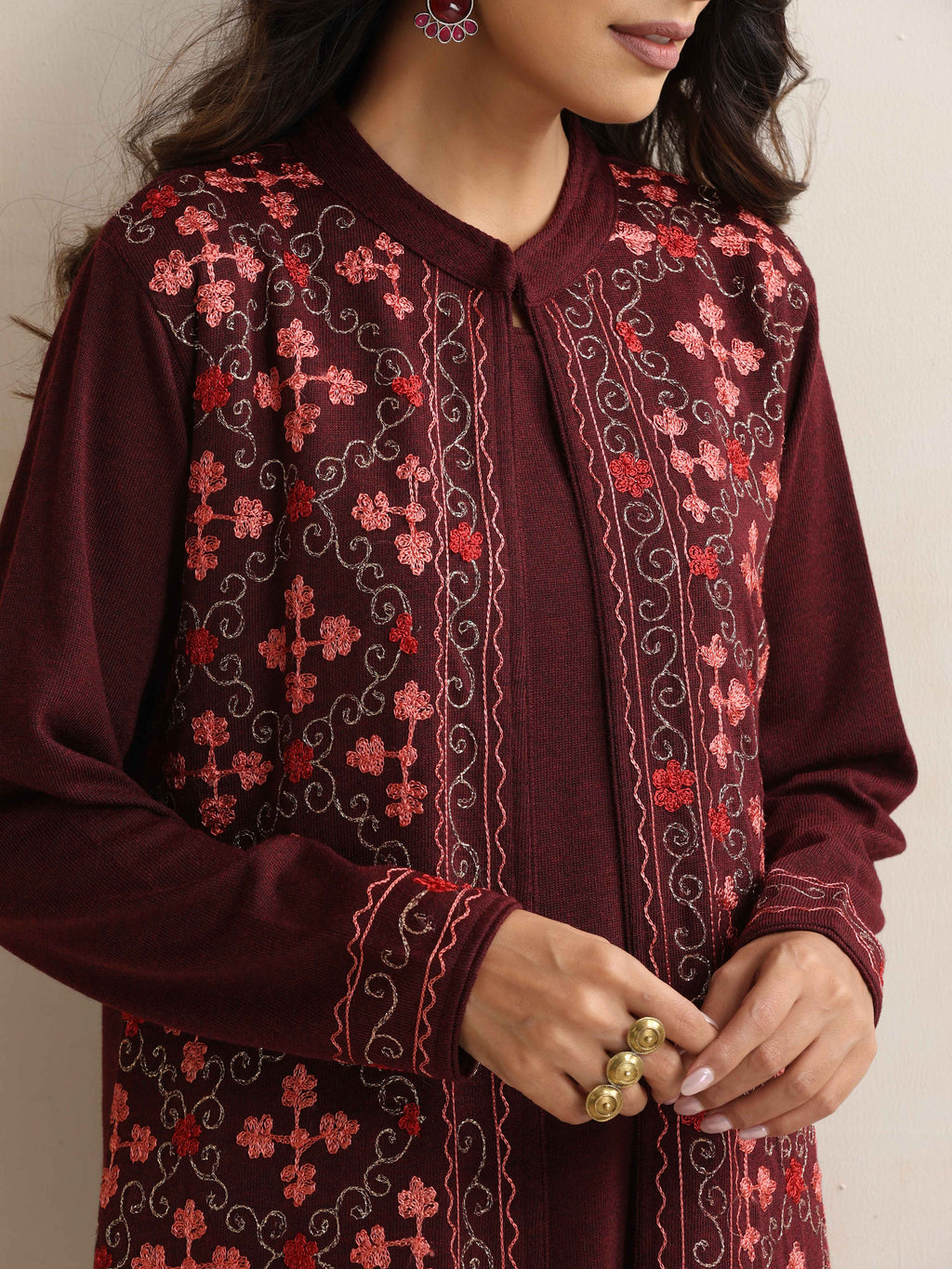 trueBrowns Purple Kashmiri Woollen Jacket 3pc Set