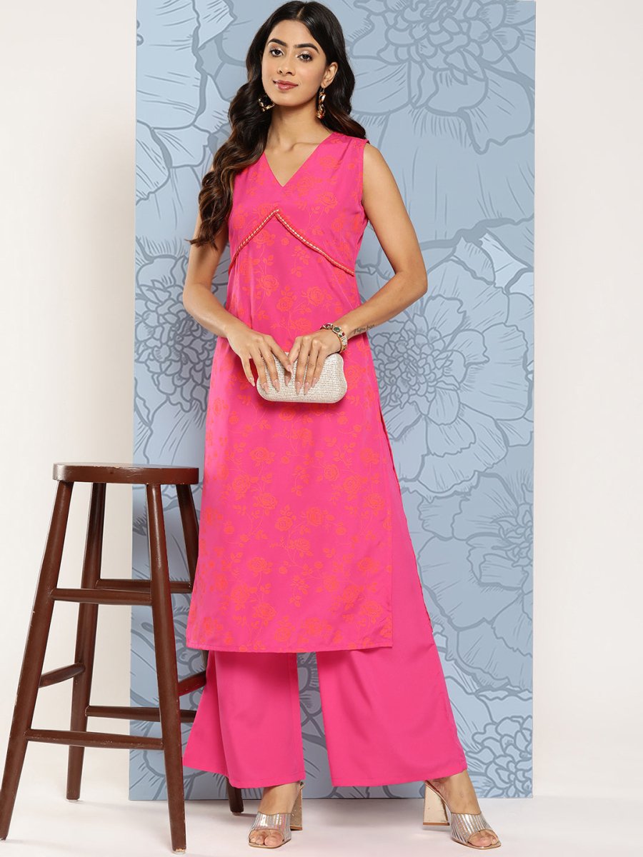 Ahalyaa Floral Printed Empire Gotta Patti Kurta With Palazzos