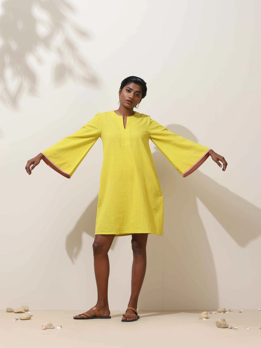 trueBrowns Lime Cotton Linen Dress