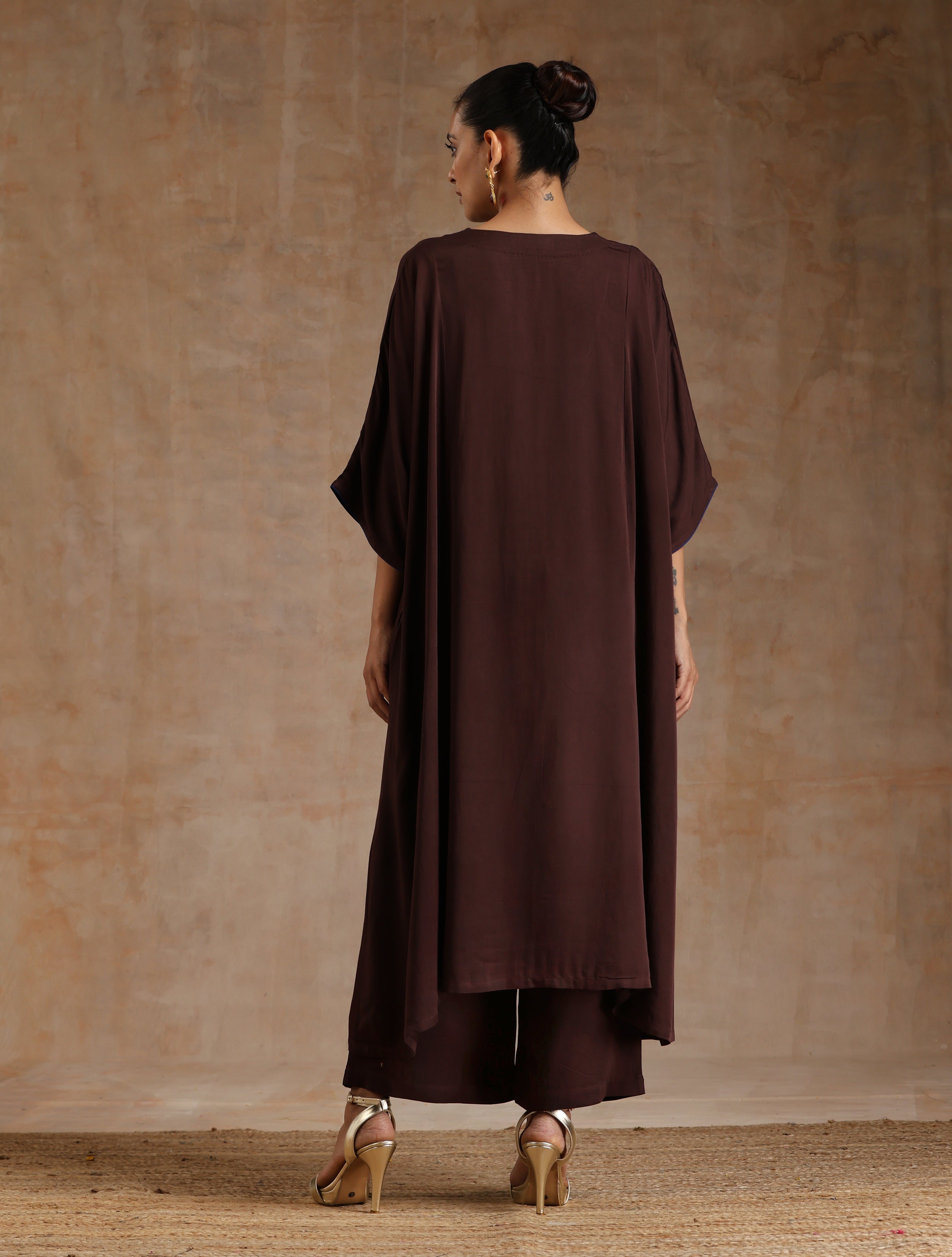 trueBrowns Cola Brown Modal Satin Oversized Kurta Set