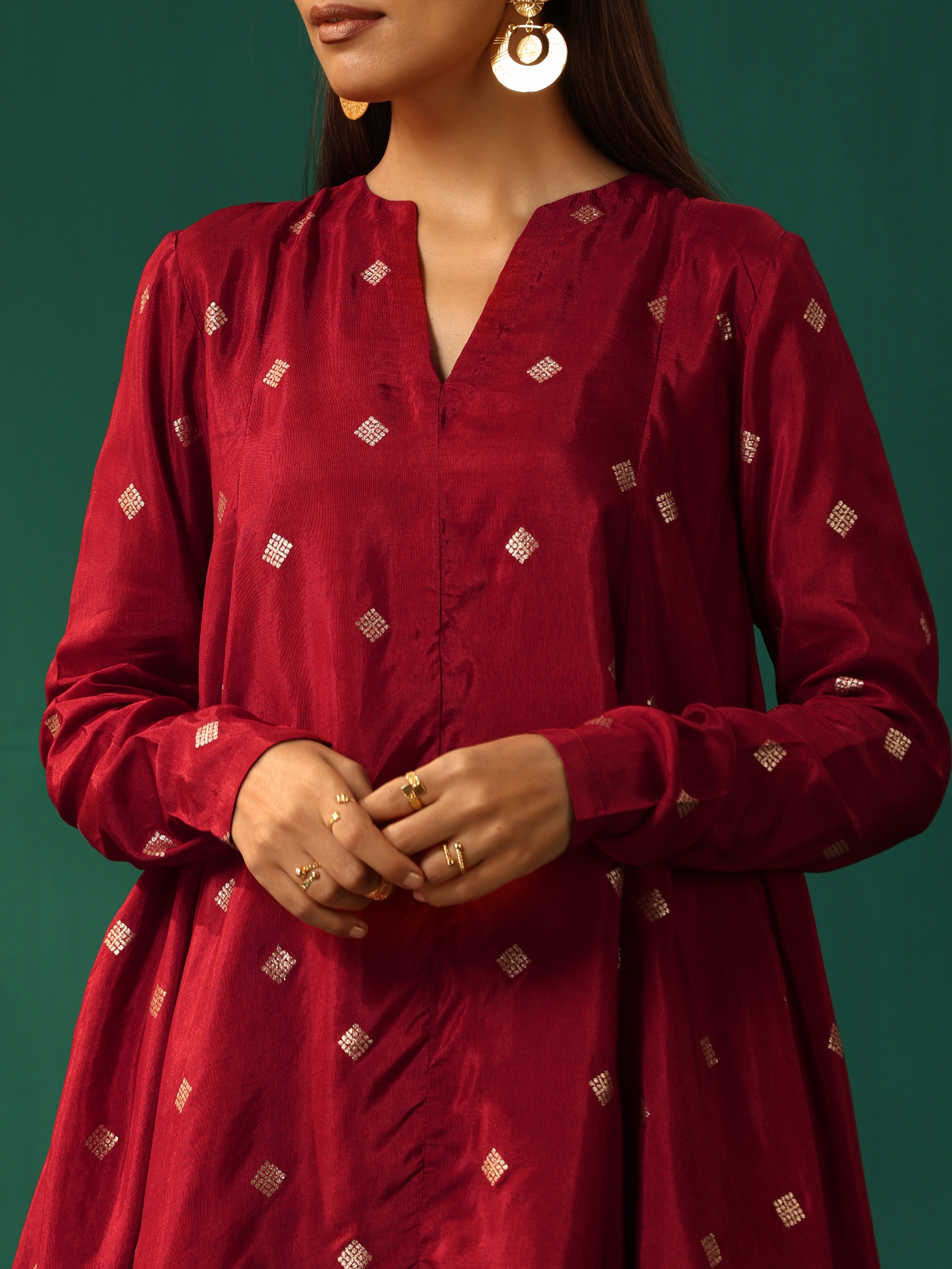 trueBrowns Maroon Diamond Viscose Silk Relaxed Co-ord Set