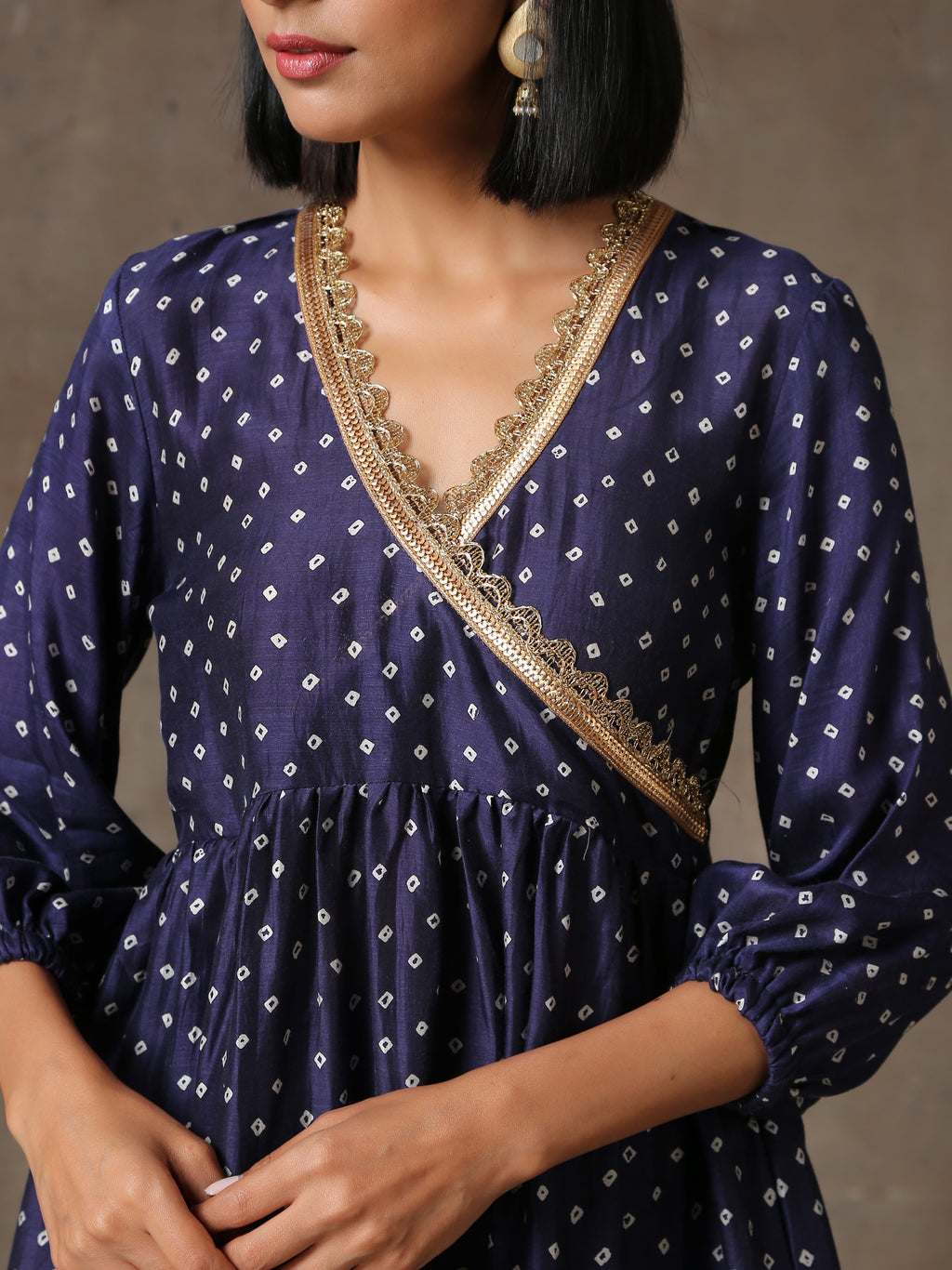 trueBrowns Blue Bandhani Printed Silk Co-Ord Set
