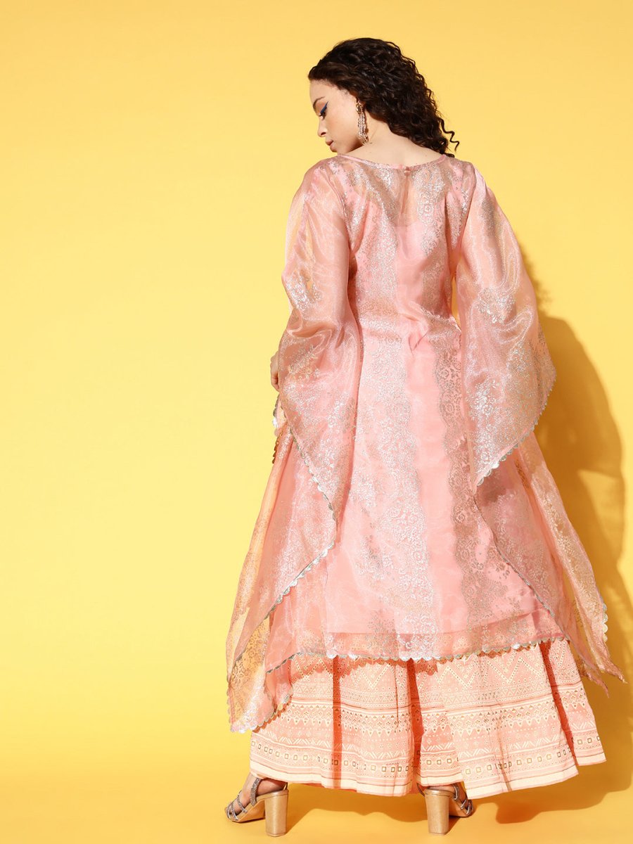 Ahalyaa Women Ethnic Motifs Printed Gotta Patti Organza Kaftan Kurta