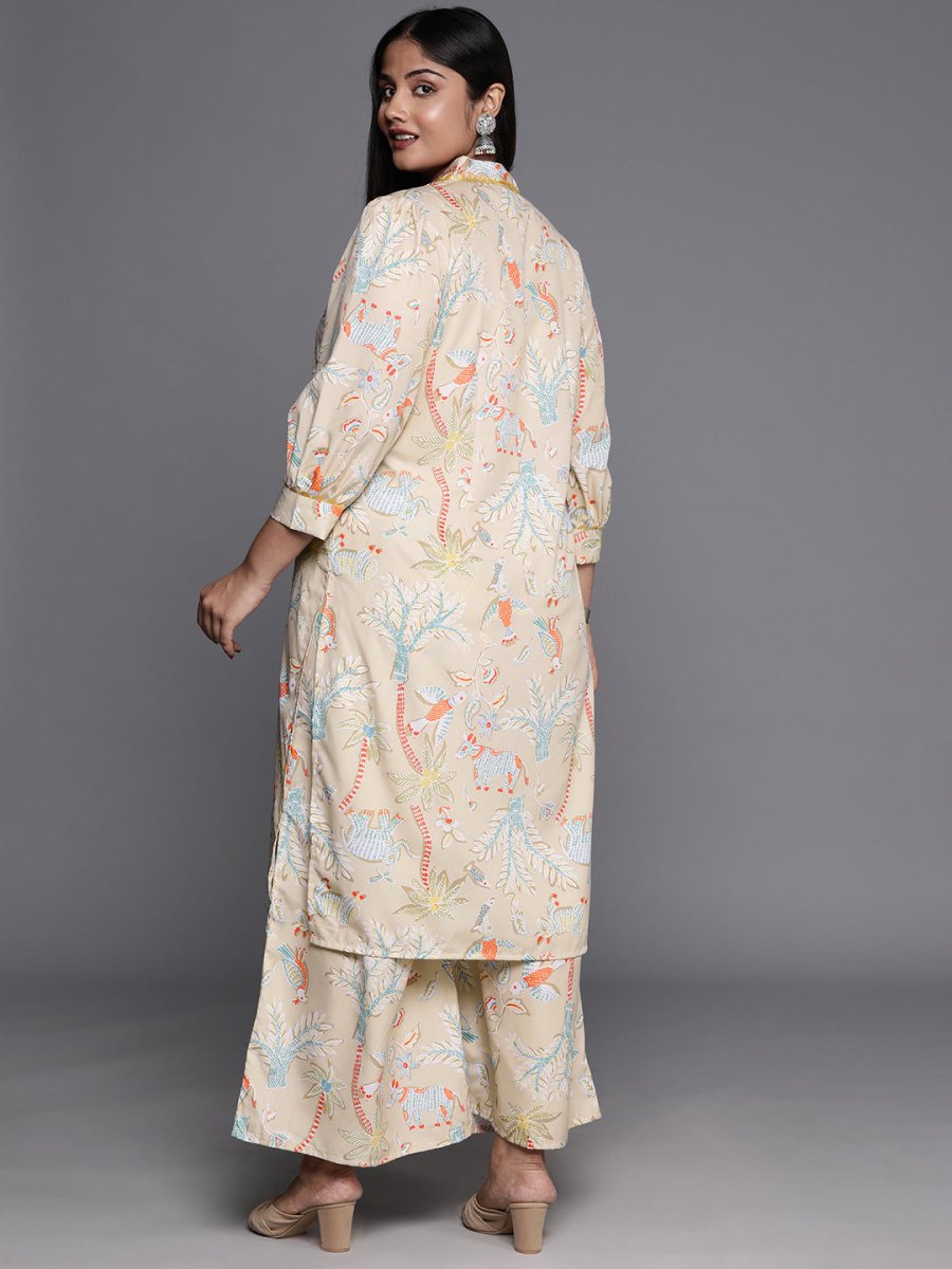 Ahalyaa Women Plus Size Printed Regular Gotta Patti Kurta with Palazzos