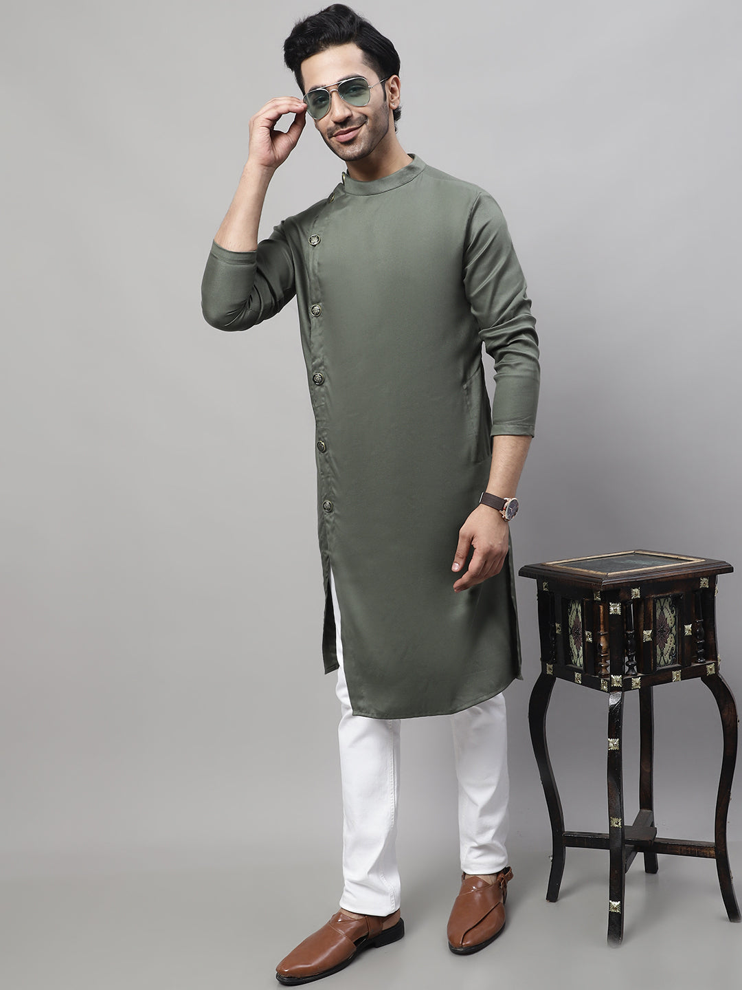 Even Apparels Green Sherwani Kurta With Asymetrical Cut