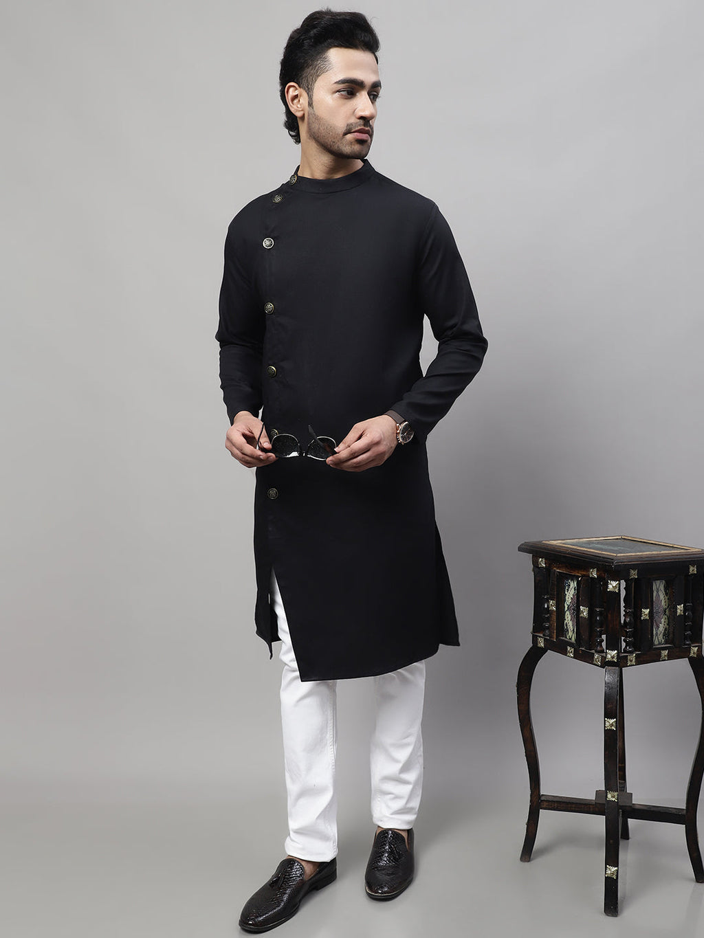 Even Apparels Black Sherwani Kurta With Asymetrical Cut