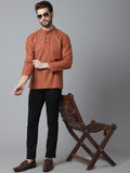 Even Apparels Rust Pure Cotton Kurta With Band Collar
