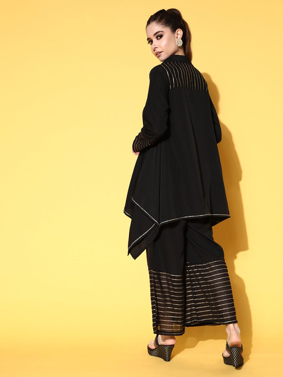 Ahalyaa Women Black Printed Tunic With Palazzos