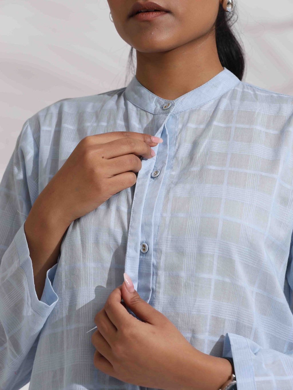 trueBrowns Blue Cotton Check Shirt Top Co-ord Set