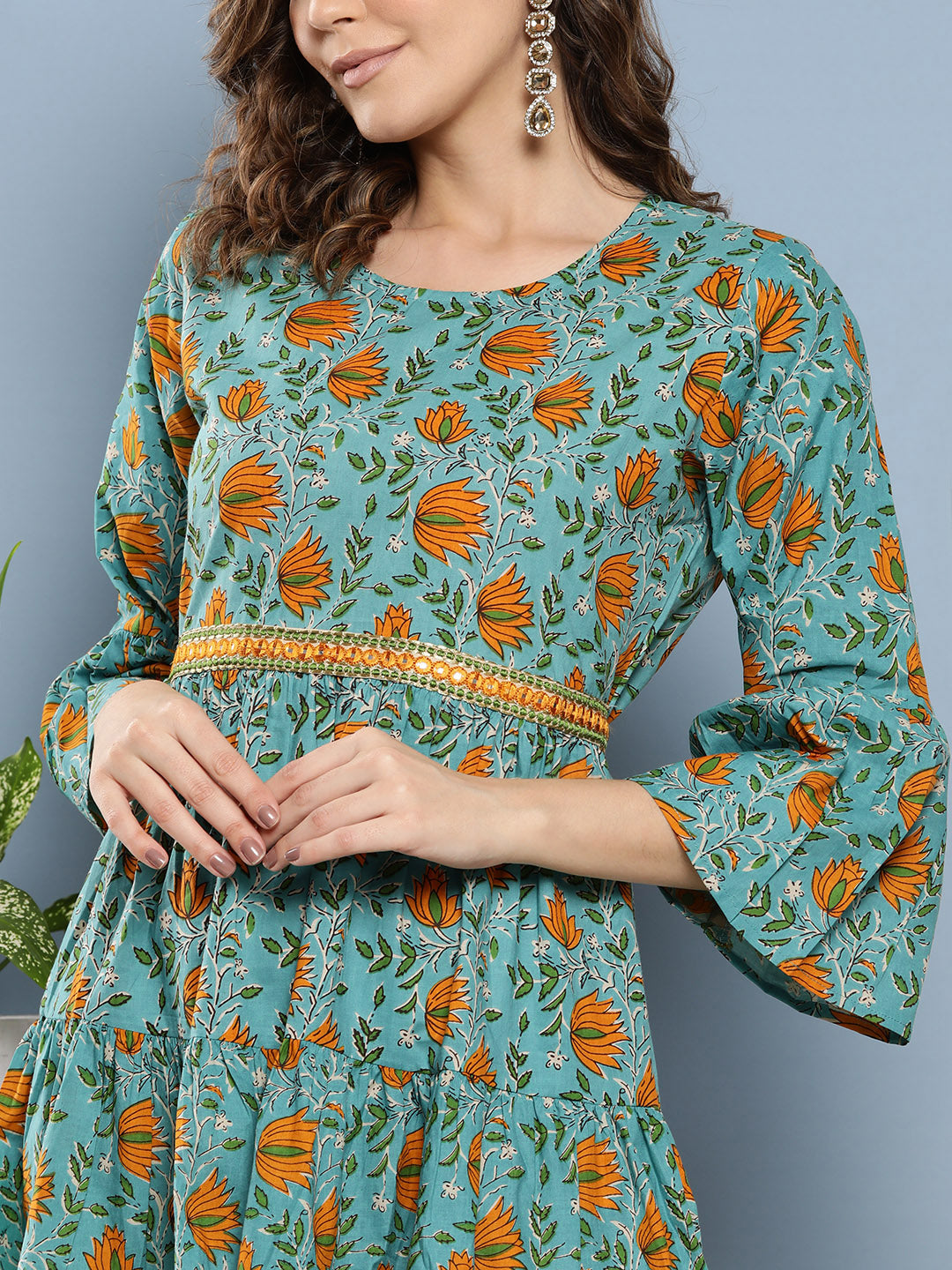 InWeave Women's Blue Mustard Print Short Dress
