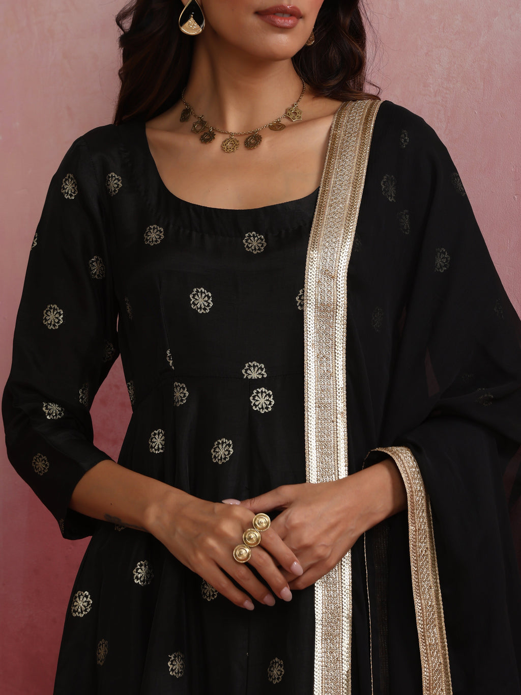 trueBrowns Black Viscose Silk Kurta Set