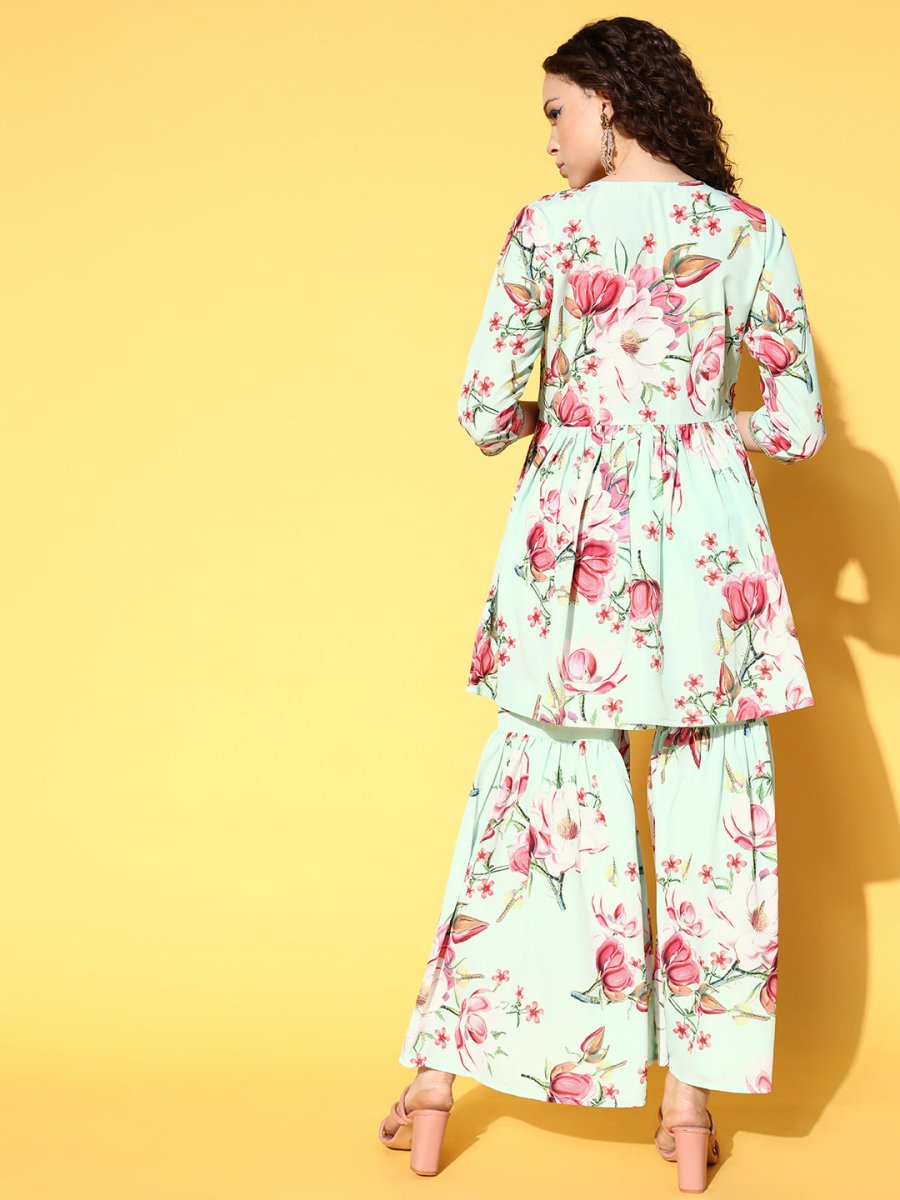 Ahalyaa Women Floral Printed Pleated Kurti with Sharara