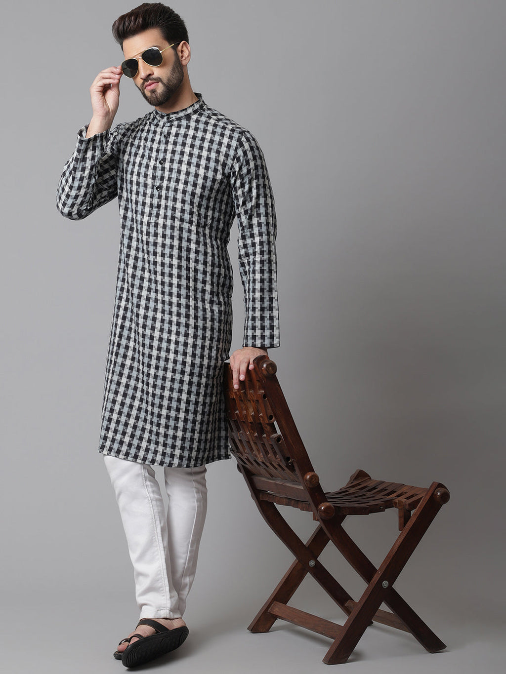 Even Apparels Multi Pure Cotton Kurta With Band Collar