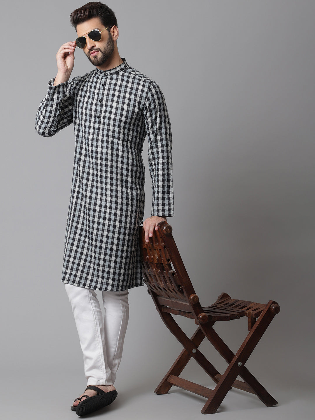 Even Apparels Multi Pure Cotton Kurta With Band Collar