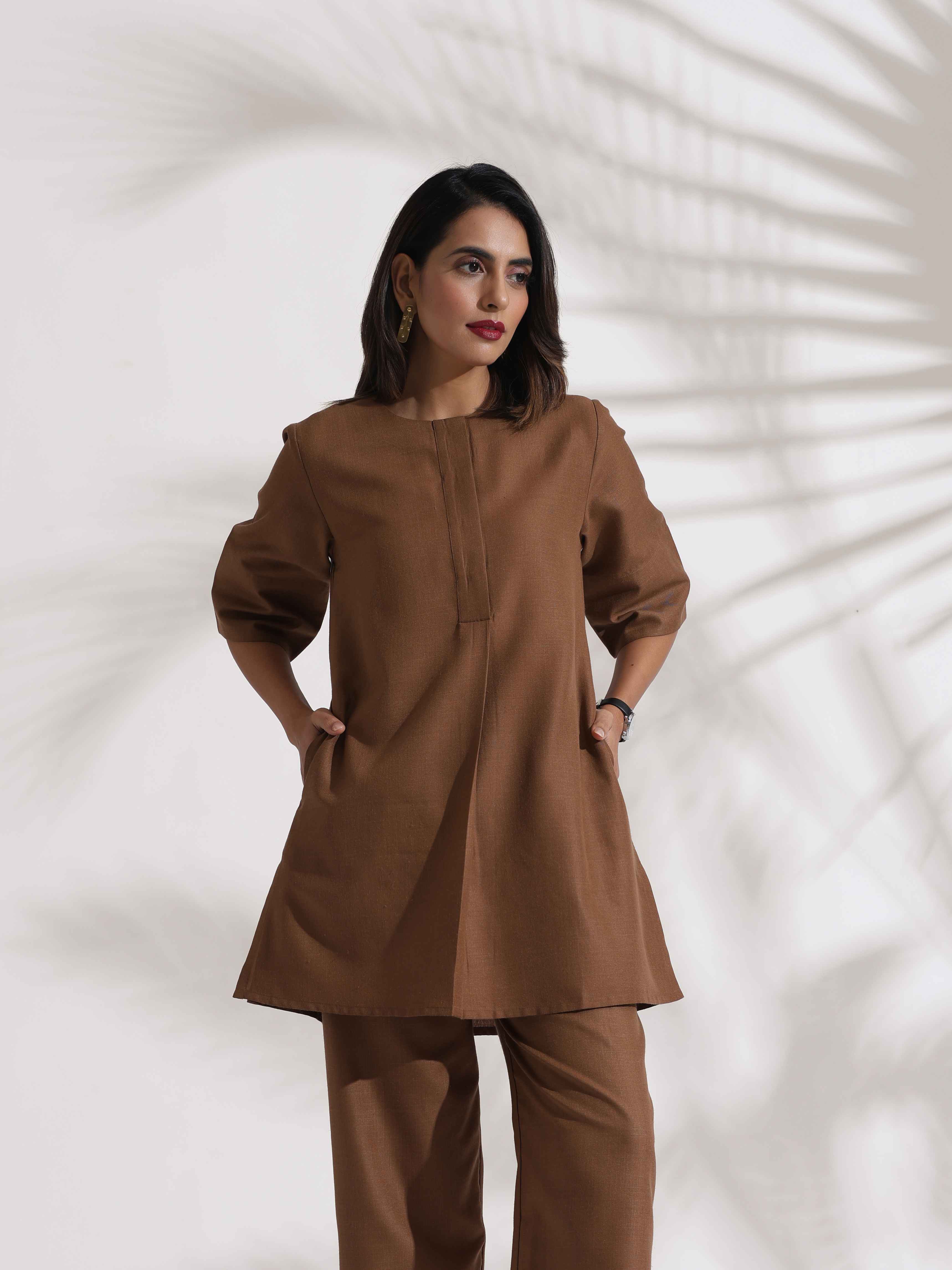 trueBrowns Brown Slub Co-ord Set