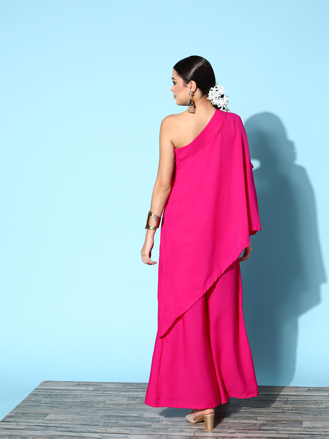 InWeave Women's Magenta One Shoulder Kurta Set