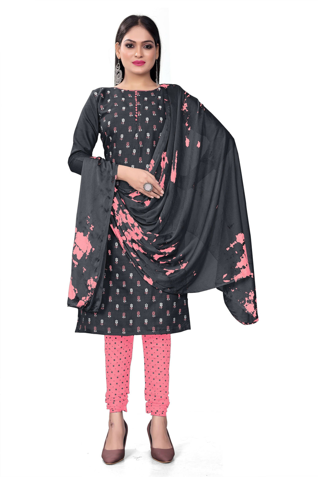 Black Slab cotton Printed Unstitched Dress Material - Tanvi