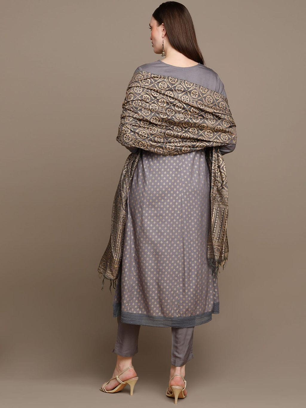 HERE&NOW Ethnic Motifs Embroidered Anarkali Kurta with Trousers & Dupatta