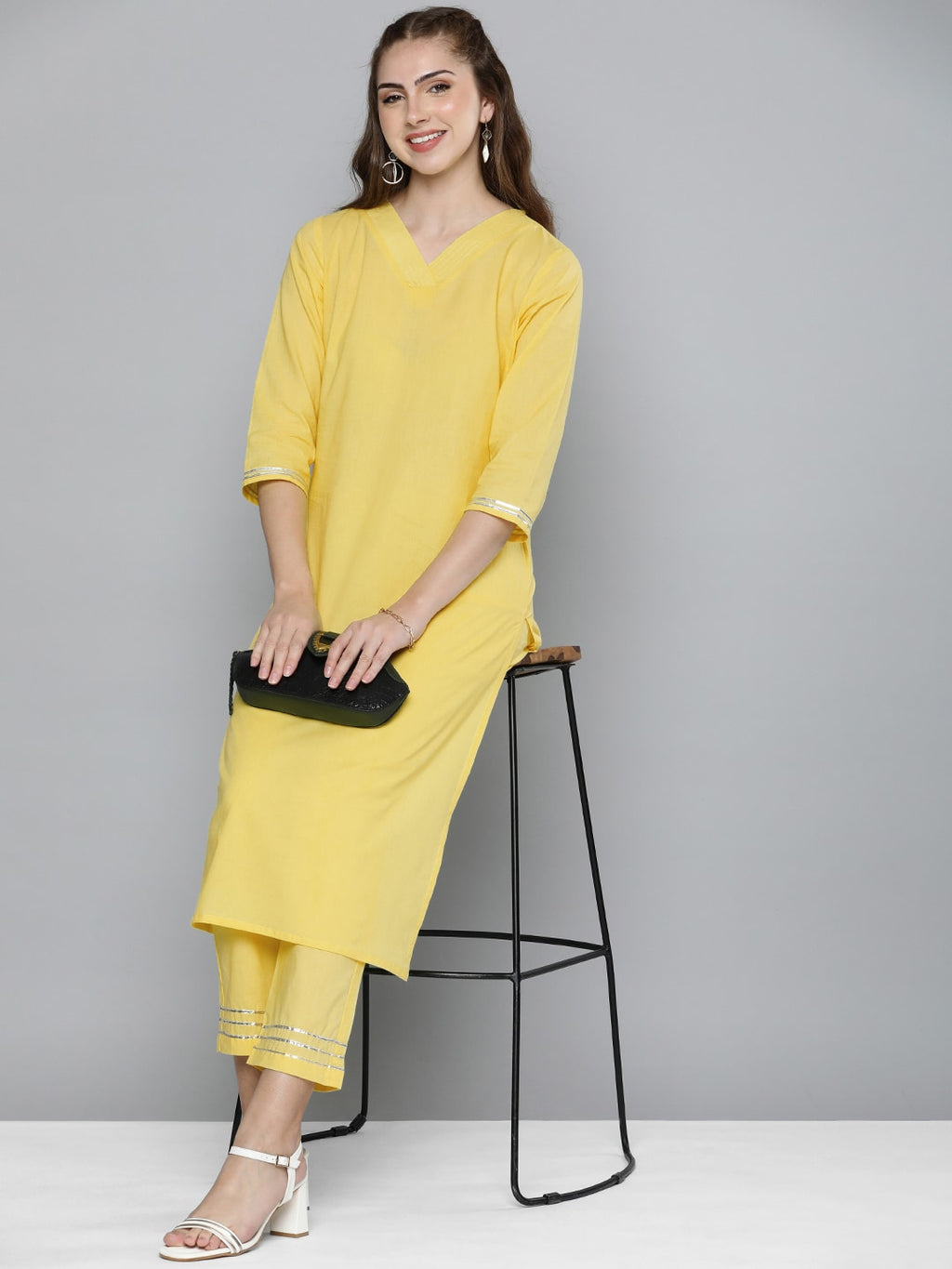HERE&NOW Women Regular Gotta Patti Pure Cotton Kurta with Trousers