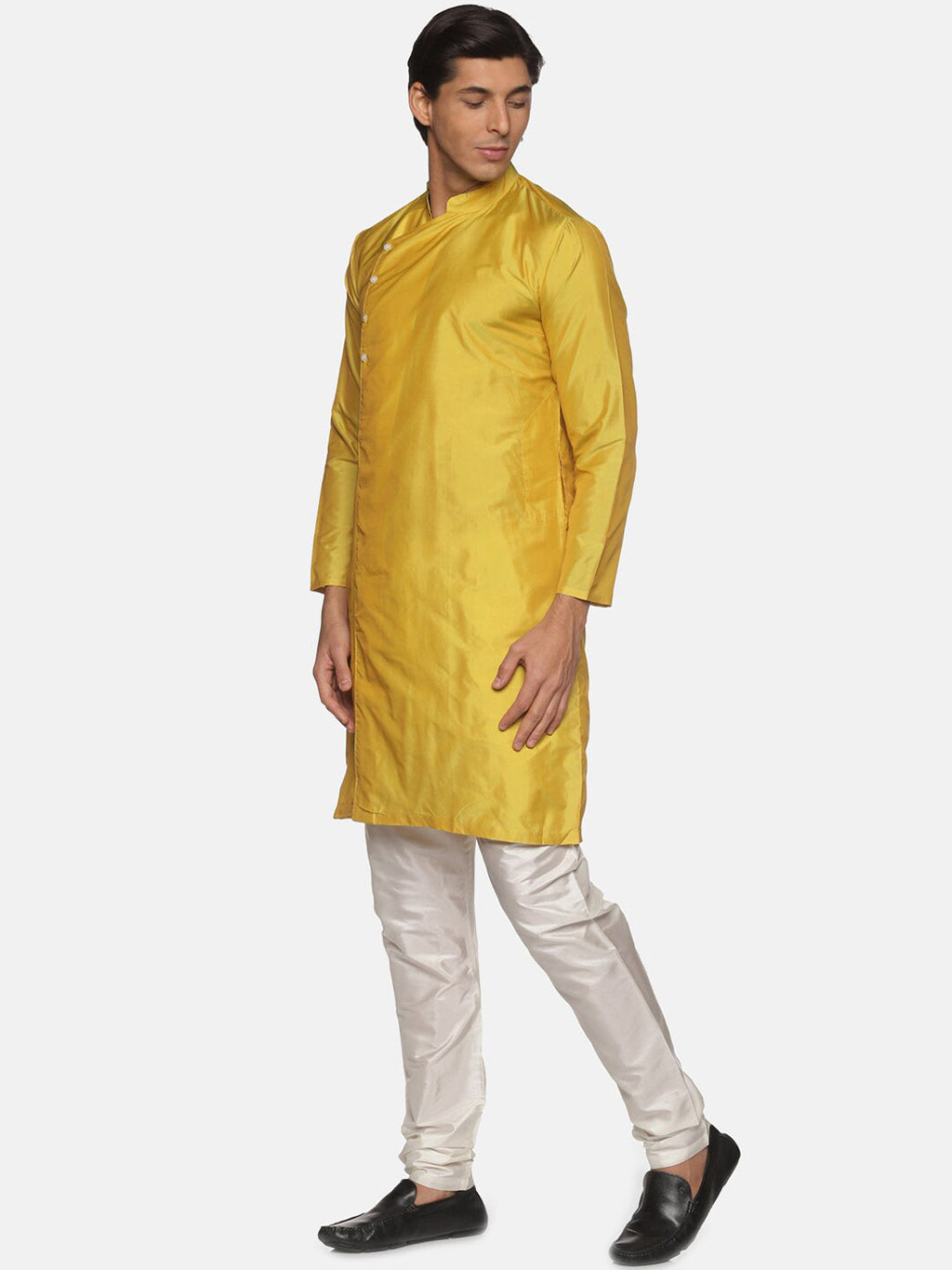 Sethukrishna Men Yellow Angrakha Kurta with Pyjamas
