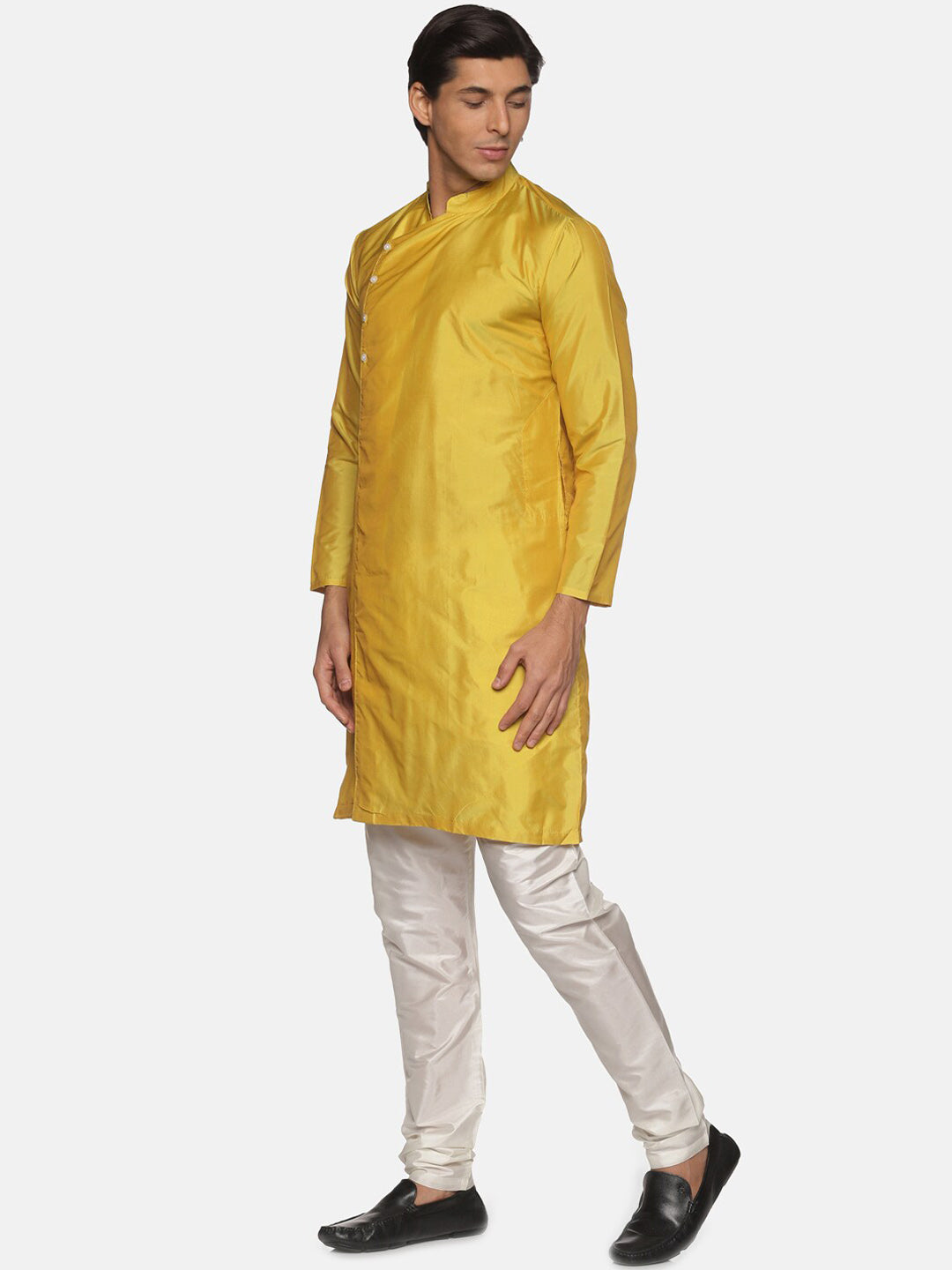 Sethukrishna Men Yellow Angrakha Kurta with Pyjamas