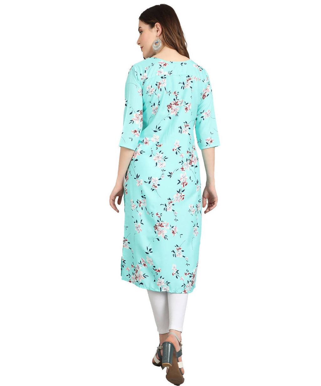 Vamika Sky Blue French Crepe Printed Party Wear/Casual Wear Kurti