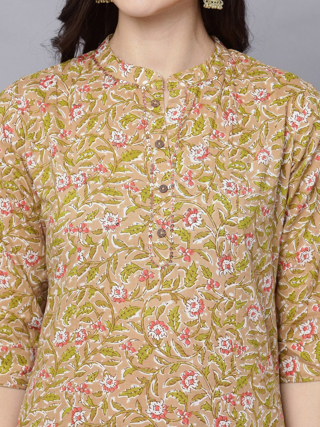 HERE&NOW Women Mustard Yellow Floral Printed Pure Cotton Kurta Set