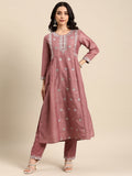 All About You Ethnic Motifs Embroidered Pleated Sequinned Kurta with Trousers