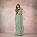 Sea Green Lycra Embroidery Designer Saree With Blouse - Mohmanthan Sitaarah