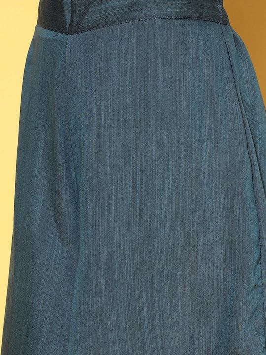 InWeave Women's Teal Mauve Brocade Mughal Shaan Kurta Palazzo Set