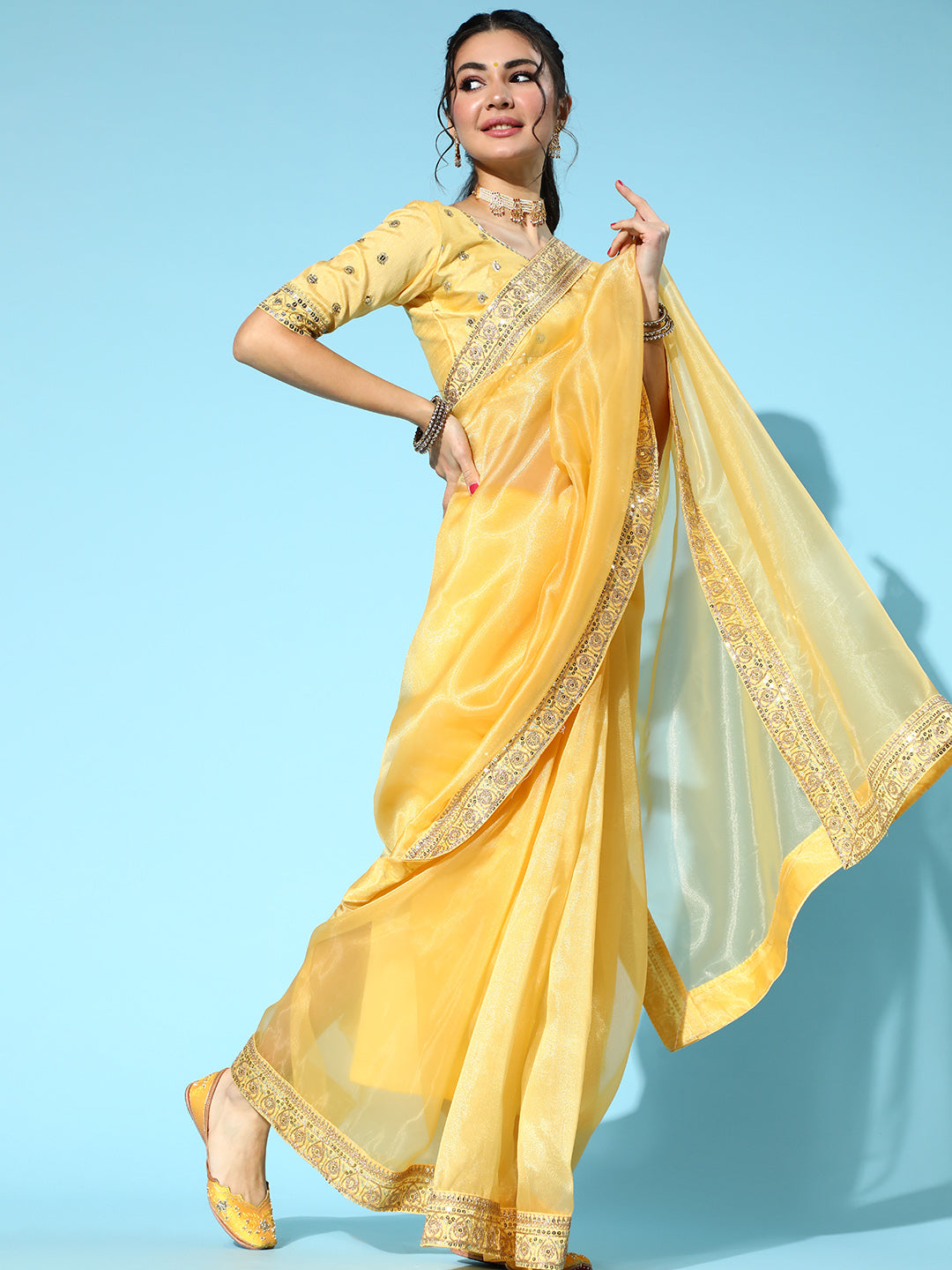 Saree Mall Solid Saree with Woven Design Border