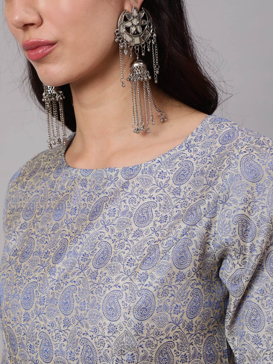 Aks Ethnic Motif Woven Design Jacquard A-Line Kurta
