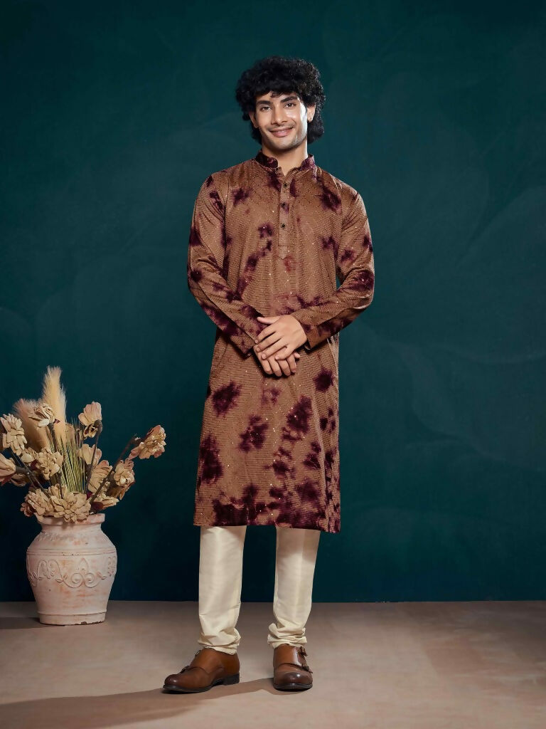 Wine Viscose Designer Sequance Embroidery Work Men's Kurta Set - Mahotsav
