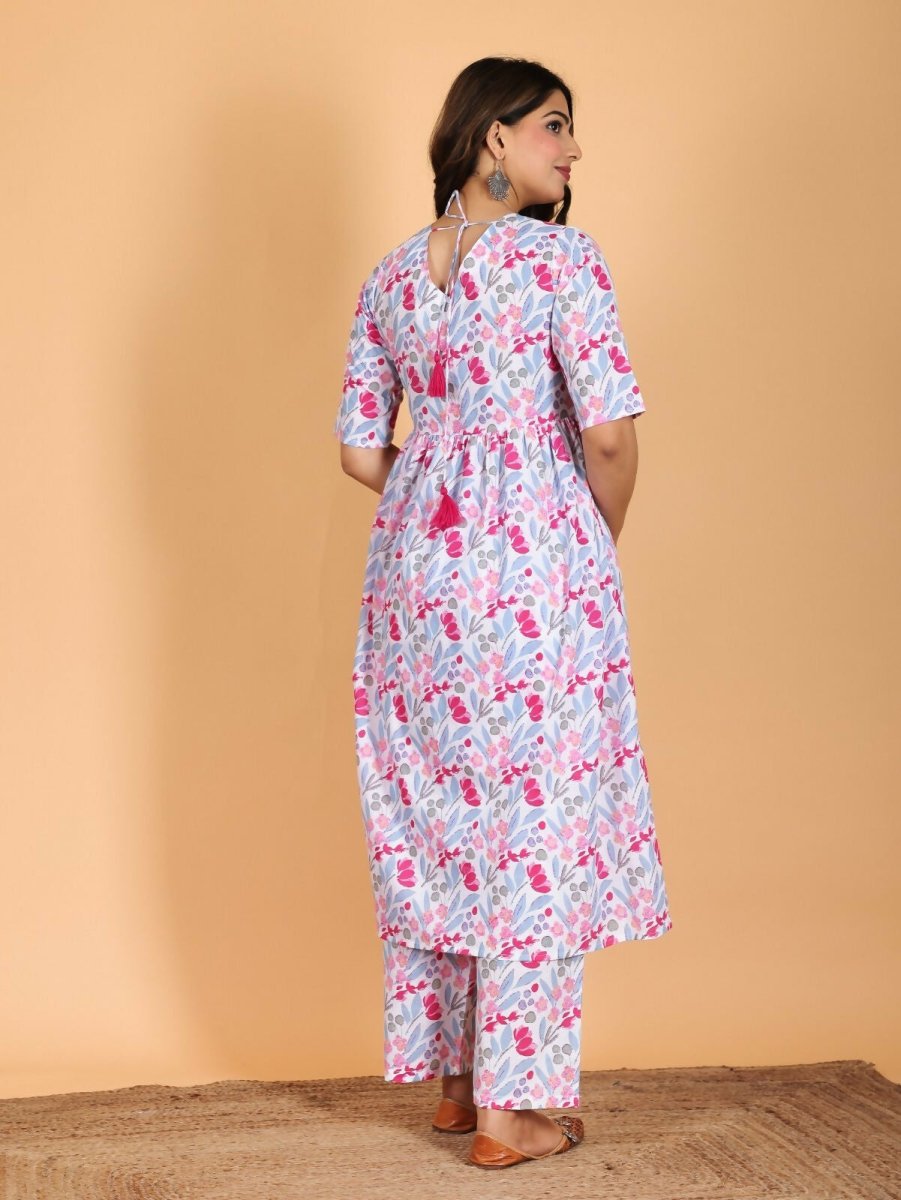 Aramya Pink Soft Cotton Floral Anarkali Kurta for Women