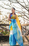 Exclusive Collection Yellow Blue Beautiful Super Soft Most Comfortable Pure Mul Cotton Saree